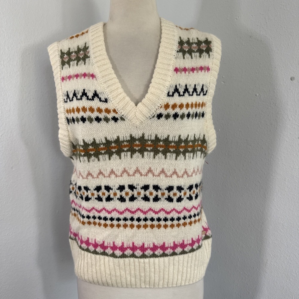 Scotch Soda Vest Sweater Fair Isle Knit V Neck XS Relaxed Fit Preppy Y2K